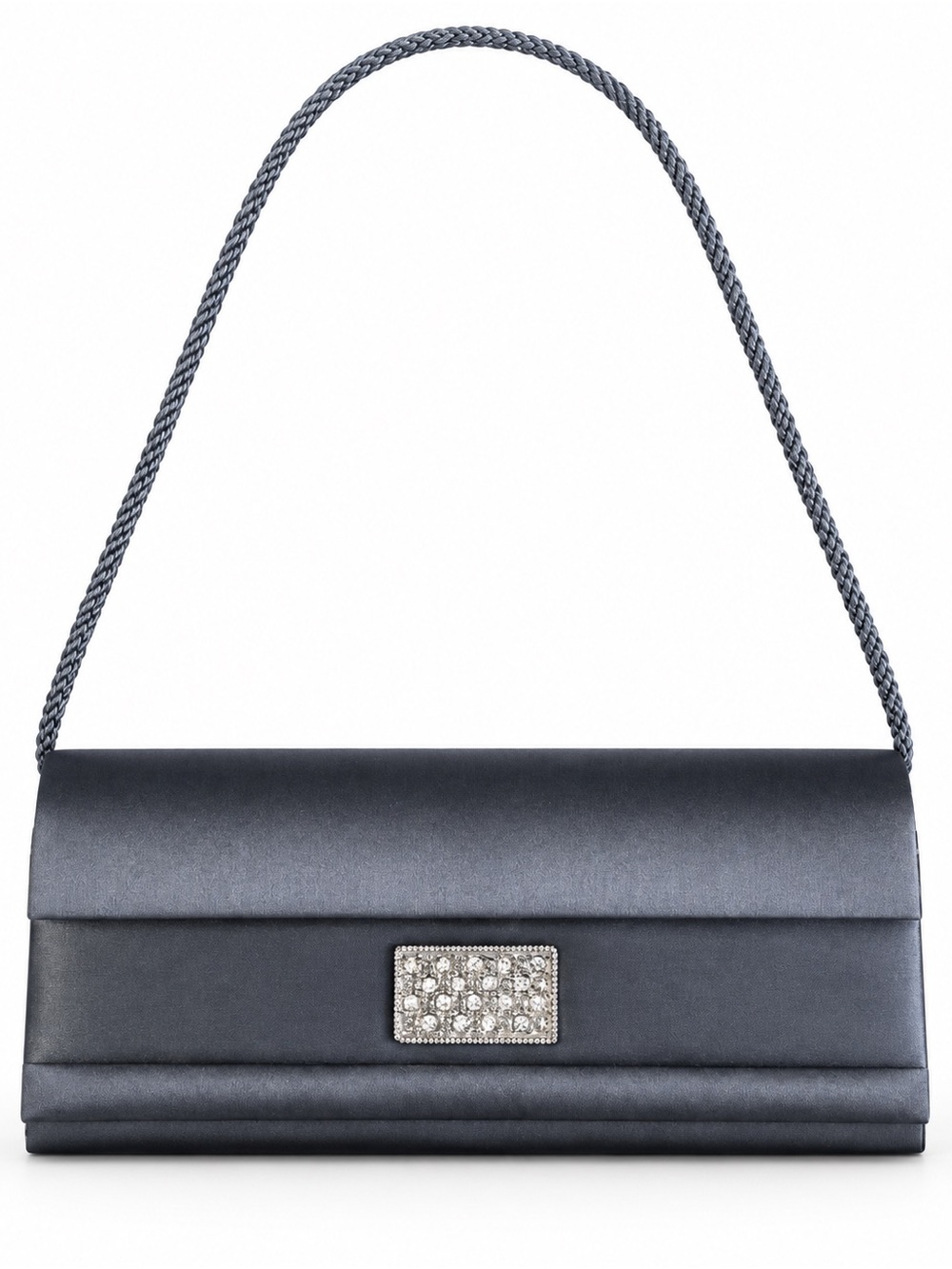 Elegant Navy Satin Evening Clutch with Crystal Accent